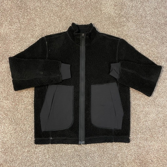 Lululemon High Pile Full Zip Fleece Jacket Women S Black Sherpa Mock Neck Winter - Picture 1 of 8